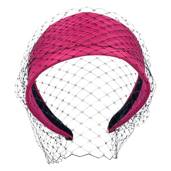 Cerise Grosgrain with Black Changeable Veiling Headband BEV7