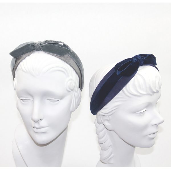 Grey - Navy Grosgrain with Black Velvet Bow Headband BV02