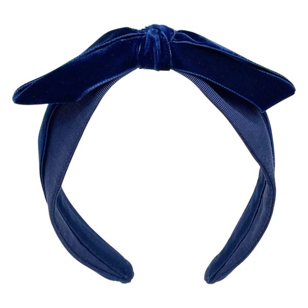 Navy Grosgrain with Black Velvet Bow Headband BV02