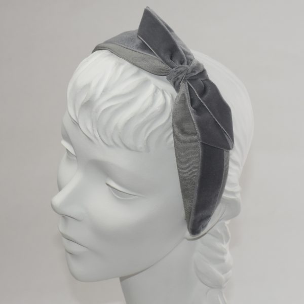 Steel Grey Grosgrain with Velvet Side Bow Headband BV02-S