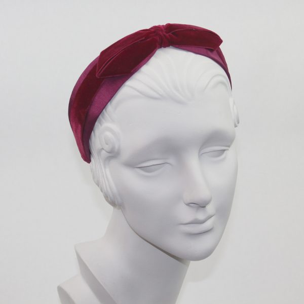 Wine Grosgrain with Black Velvet Bow Headband BV02