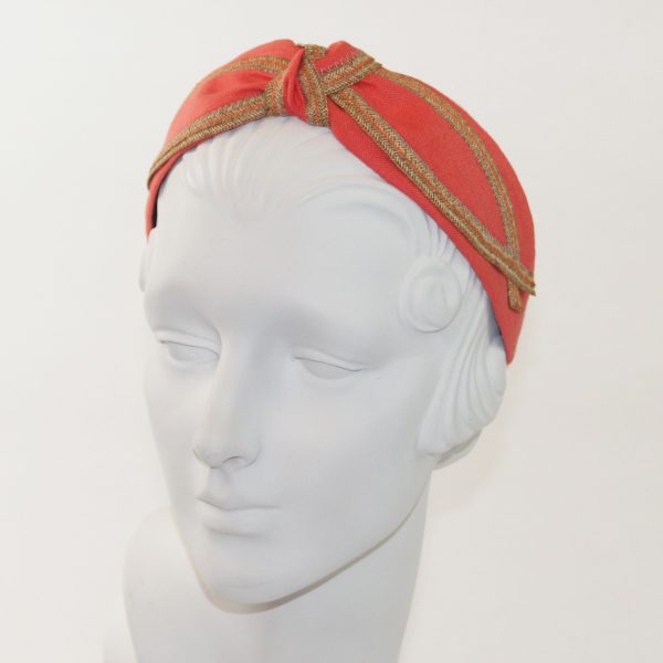 Wheat Straw & Coral Linen Turban Headband CT6