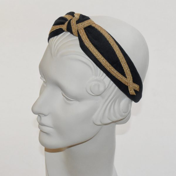 Wheat Straw & Black Linen Turban Headband CT6