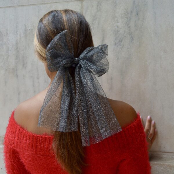 Metallic Tulle Bow Ponytail Holder - Image 2