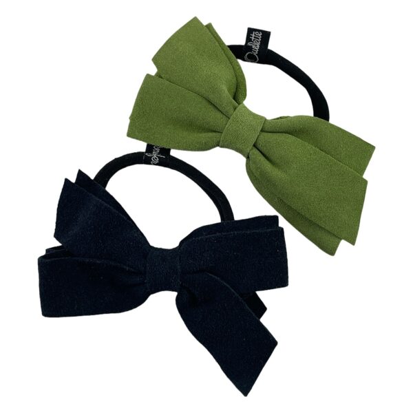 Suede Double Decker Bow Hair Tie - Image 3