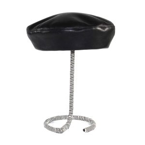 black leather couture beret HT675