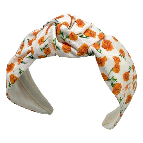 Orange Poppy Floral Print Center Turban Headband CP64