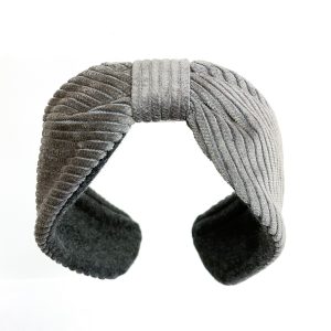 Grey Corduroy Center Turban Earmuffs CD20