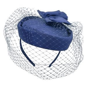 Navy Fascinator with veiling - adjustable headsize